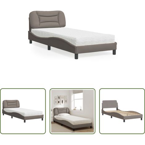 vidaXL Matelas en mousse -  Lit avec matelas Hvar taupe 90x200 cm tissu (1/5)