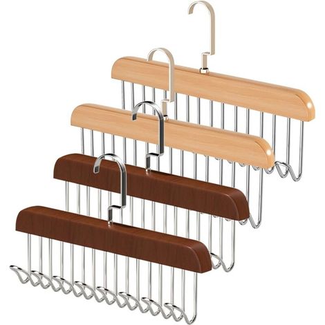 4 Pack Non-Slip Multi-Hook Bra Coat Rack, Wooden Closet Hangers, Multifunctional Hangers with 8 Hanging Hooks (Wood+Brown) (1/5)