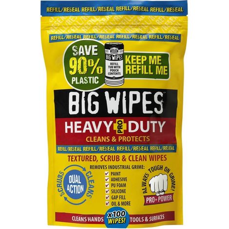 Recharge de 100 lingettes nettoyantes Heavy Duty pour chantiers humides – Écologique 90% plastique en moins – 2026 – Big Wipes (1/5)