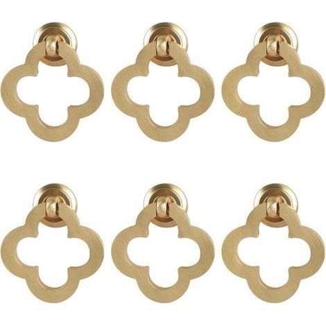 [6 pièces boutons d'armoire à fleurs dorées, anneau d'armoire en laiton brossé en alliage de zinc, boutons de commode, quincaillerie de meubles pour armoires de cuisine, tiroirs, portes de placard, f,