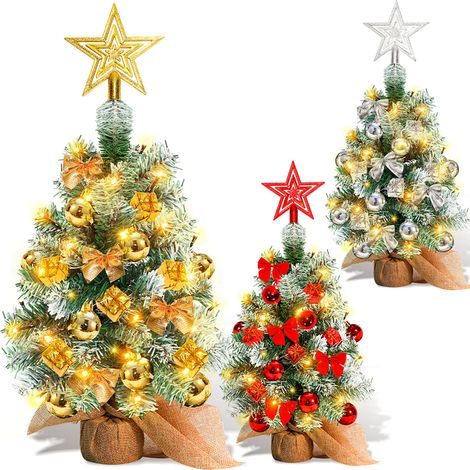 Randaco 40cm Mini Weihnachtsbaum Künstliche Weihnachtsbäume Christbaum mit Weihnachtskugel, Kleine Schleife und LED-Lichtern (1/5)
