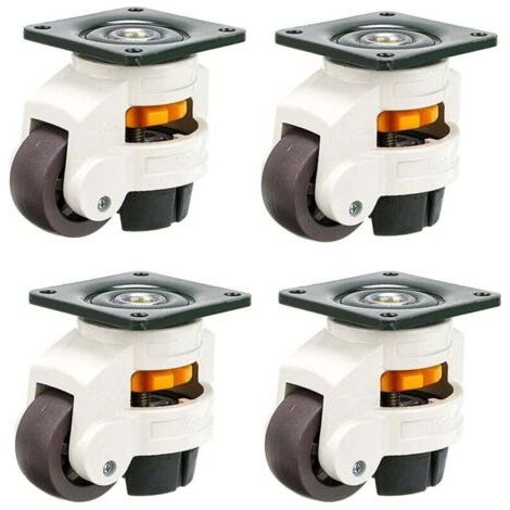 QORVA-4Pcs Roulettes pour meubles, roue pivotante, roulettes de nivellement rétractable 60F, en alliage nylon et en aluminium, capacité de chargement 250 kg par roulette