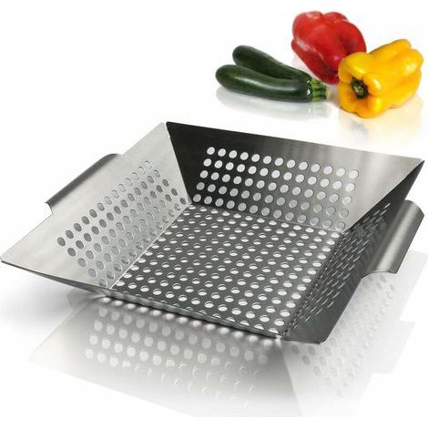 Panier à Légumes pour Barbecue en Acier - Panier de Cuisson Anti Adhésif avec 2 Pinceaux à Huiler – Corbeille de Cuisson BBQ pour Légumes, Poisson et Viande - Convient à tous types de Barbecue (1/4)