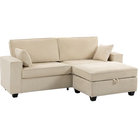 Sofá esquinero en L con otomana arcón de cuerda beige, 3 plazas, asiento con muelles (1/5)