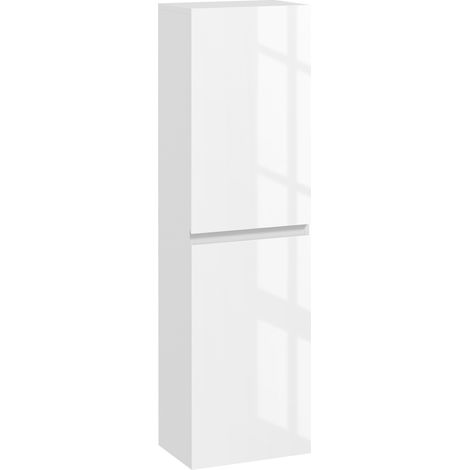 Mobile Bagno Alto a Colonna con Ante, 2 Armadietti, Mobiletto Bagno Salvaspazio con Ripiani Regolabili, Bianco Lucido