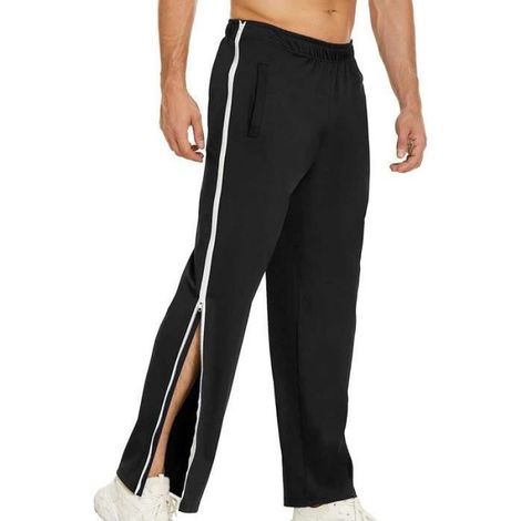 Pantalon Survêtement Homme - Fermeture Éclair Latérale - Post-Chirurgie Jogging Sportif - Noir (1/3)