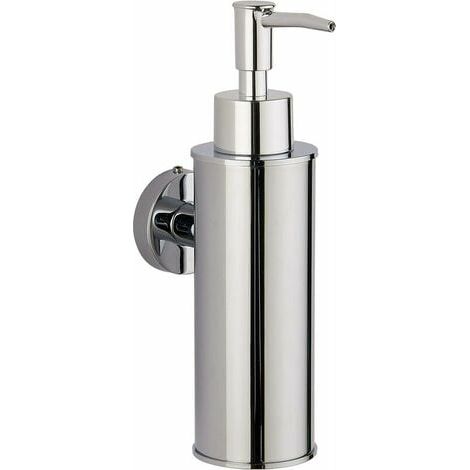 Dispensador de jabón redondo de acero inoxidable 304 cromado para montaje en pared, ideal para baño, cocina y decoración del hogar. (1/5)