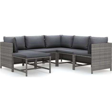 Maison Exclusive - Set Divani da Giardino 6 pz con Cuscini in Polyrattan Grigio (1/5)