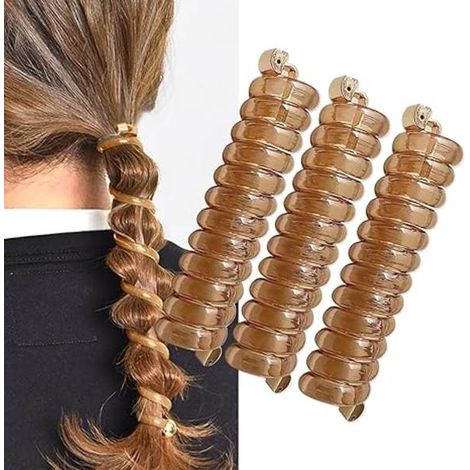 Élastiques à cheveux spiralés tressés, style cordon de téléphone, sans marque, pour femmes et filles aux cheveux longs et bouclés, couleur caramel, 9 cm. (1/5)