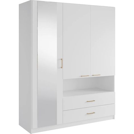 Armadio 3 ante, 2 cassetti e 1 nicchia Con specchio L160 cm Bianco - LYRIANO (1/5)
