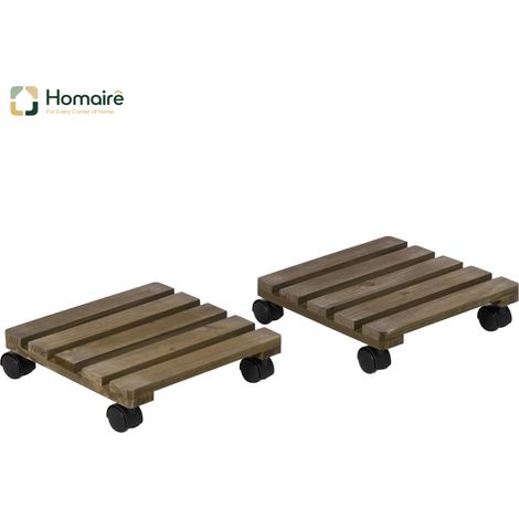HOMAIRE 2e set de rouleaux pour plantes avec freins, support roulant 30x30cm marron foncé intérieur/extérieur