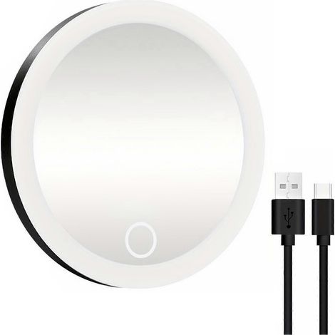 Miroir grossissant x10 avec éclairage LED tricolore, ventouse, intensité réglable, rechargeable par USB - noir (1/5)