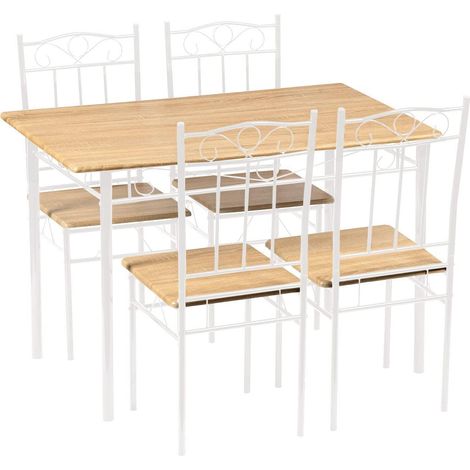 Essgruppe mit 4 Stühlen, Esstisch-Set Naturholz & Weiß, robust & stabil (1/5)
