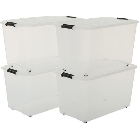Iris Ohyama, Kunststoff-Aufbewahrungsboxen auf Rollen, 70L, 4er-Set, transparent, TBR-70
