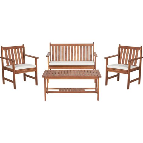 Luce naturale Legno di acacia Giardino Patio Set Divano Poltrone con Cuscini Tavolo Bianco Mobili da Patio Altidona