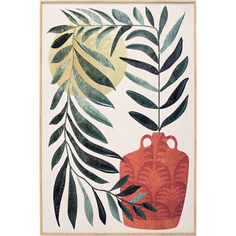 Cuadro enmarcado, hojas y cántaro en color verde, rojo y dorado 91x61cm (1/5)