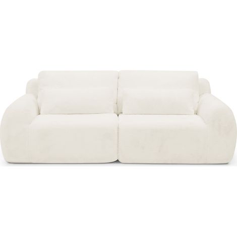 2-Sitzer-Sofa aus Stoff in Kaninchenfell-Optik mit USB-Ladefunktion und Seitentasche, Beige (1/5)