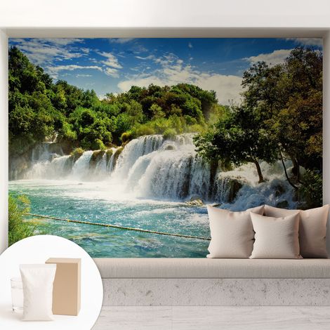 Papier peint intissé mural classique avec imprimé motifs décoratifs design élégant non‑tissé Magnifique cascade 208x146 cm (1/5)