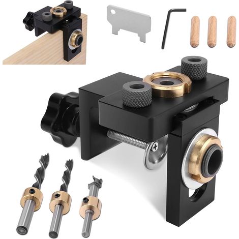 Gabarit de Percage Bois, 8/10/12 mm Gabarit de Trou de Poche, Localisateur de Perforateur, Kit de Perforateur, Gabarits pour Outils électriques, Gabarit de Goujon Avec Clip de Positionnement (1/5)