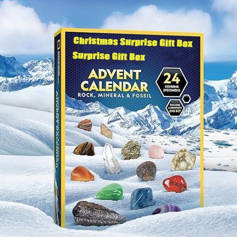 Calendrier de l'Avent National Geographic Rock Collection Marbre Bleu, avec 24 pierres précieuses, minéraux et fossiles pour enfants, compte à rebours de Noël