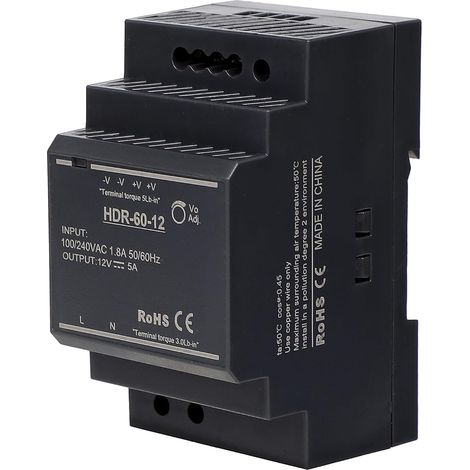 Transformateur d'alimentation Rail Din Alimentation modulaire montable automatisation industrielle Boîtes de distribution Instrumentation Transformateurs (12V 5A HDR-60-12) (1/5)