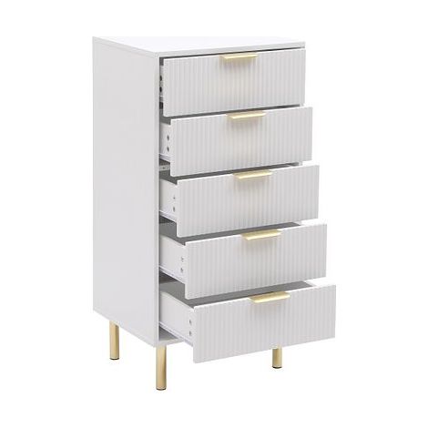 White Gloss Chest of Drawers, Gold Handles & Legs, 5 Drawer (1/5)
