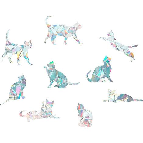 styles d'autocollants pour fenêtre en forme de chat, autocollants statiques arc-en-ciel pour verre, autocollants d'alarme pour fenêtre, décorations attrape-soleil, vinyle prismatique non adhésif (1/4)