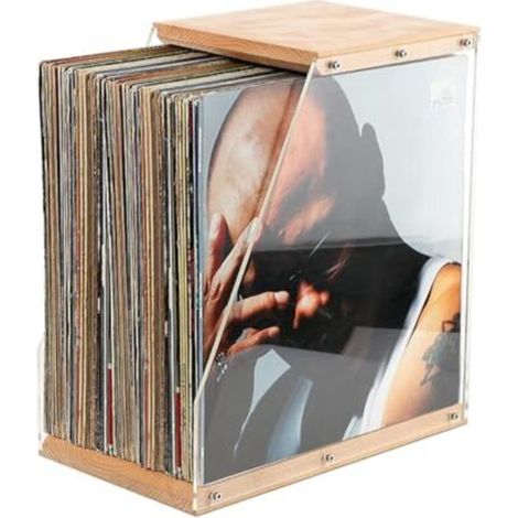 Supporto per dischi in vinile in legno massello – Espositore moderno per LP, ideale per ufficio o casa, dal design elegante e robusto.