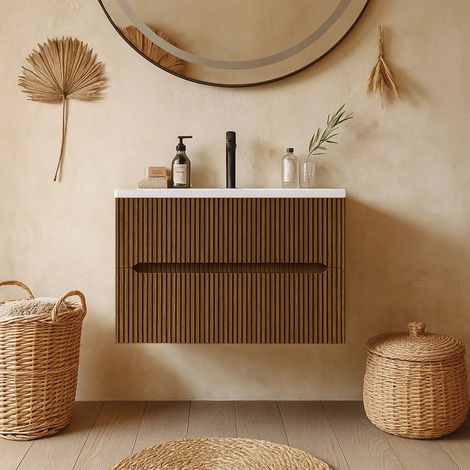 Exagonshop Mobile bagno noce chiaro 60x46 cannettato Urbino con