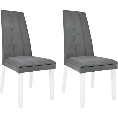Set 2 Sedie Seduta in Tessuto Grigio Gambe Legno Bianco 46x59,5x101 cm