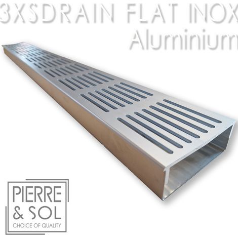 Caniveau Inox Large Hauteur 3,5 cm - 3XSDRAINFLAT Grille aluminium - LINE ECO - Caniveau de 100 cm (1/2)