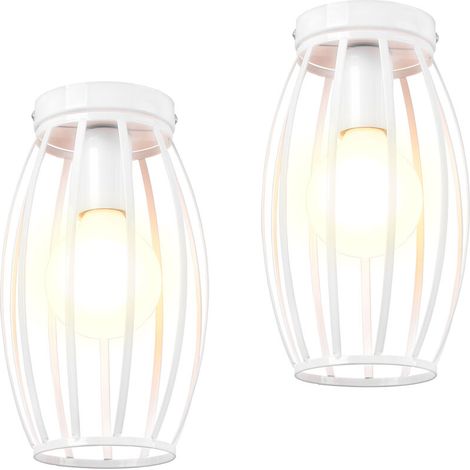 Lot de 2 Plafonnier Vintage Industrielle E27 Lustre Suspension Luminaire pour Couloir Cuisine Escalier Blanc (1/5)