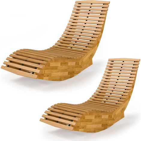 Outsunny Set di 2 Sedia a Dondolo, Sdraio Ergonomica Pieghevole, Naturale