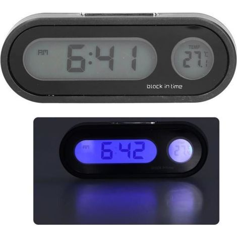 Vvikizy horloge de voiture Thermomètre de voiture, veilleuse électronique rétro-éclairé, horloge de tableau de bord de voiture pour (1/4)