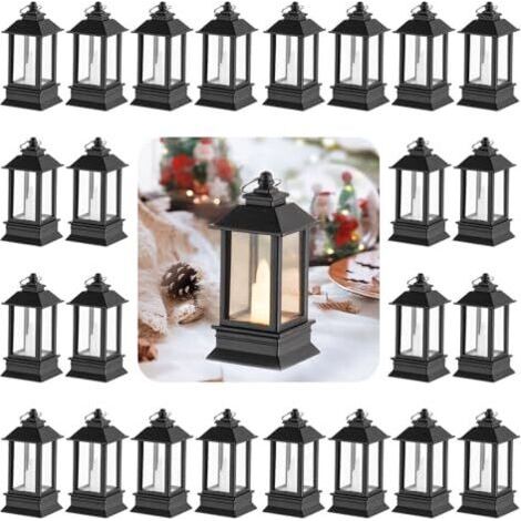 Mini lanternes LED d'extérieur : lot de 24, 9 cm, très petites lanternes noires décoratives avec bougies LED, idéales pour les mariages, les fêtes, le Ramadan, la décoration de balcon, la décoration s