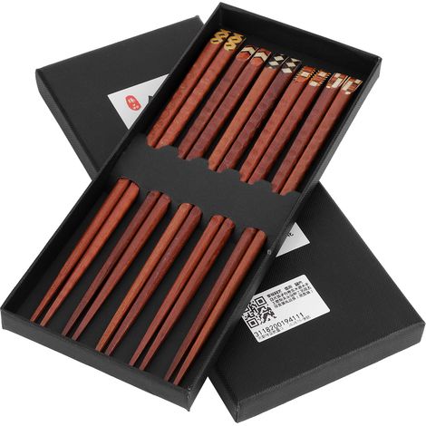 5 paires de baguettes en bois naturel écologiques sculptées à la main, coffret cadeau (1/5)