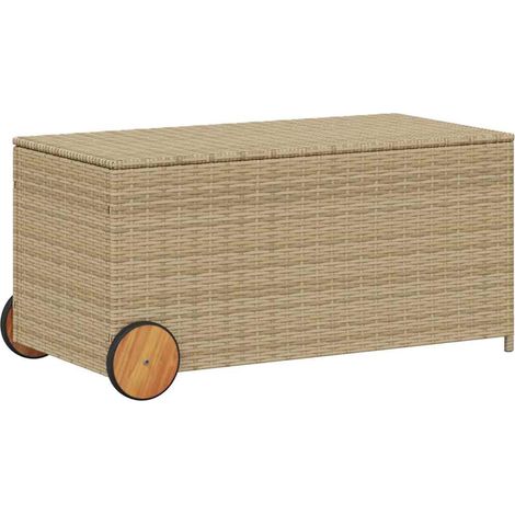Boîte de rangement de jardin et roues mélange beige 190L rotin