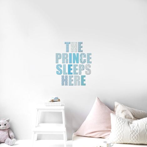 Sticker autocollant décoratif bébé nouveau-né, "Le Prince Dors Ici", 24 cm x 68 cm, décoration chambre enfant (1/4)