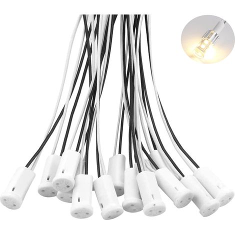 20 Pièces Douille de Connecteur de Fil G4, Base d'Ampoule Support de Lampe G4 en Céramique 12V pour Douille LED Halogène à Incandescence Fil Noir et Blanc Douilles de Lampe de 20 c (1/5)
