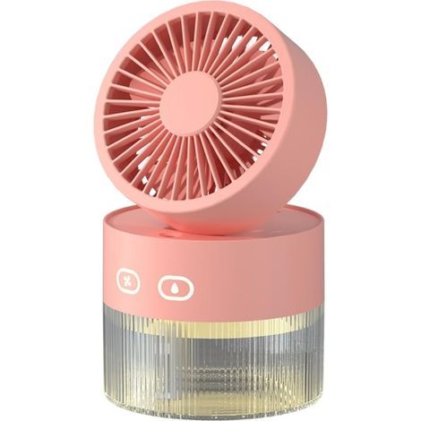 JSSEVN - Ventilador humidificador con nebulizador, 2 velocidades, recargable, con luz nocturna para dormitorio y hogar. (1/5)