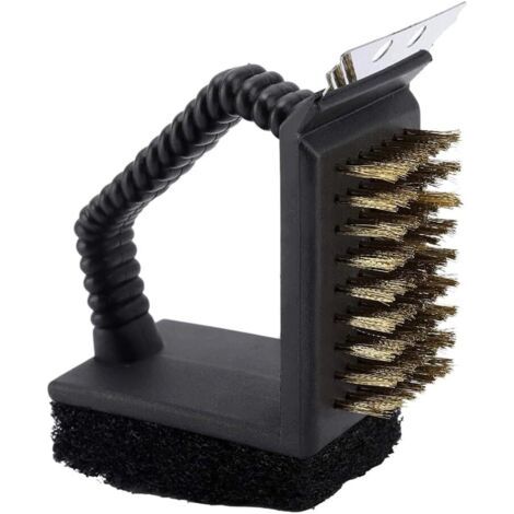 QORVA-Brosse à Barbecue 3 en 1 avec Poils en Acier, grattoir et éponge Abrasive, Nettoyage Barbecue avec poignée Ergonomique, Accessoire de Nettoyage pour Barbecue à gaz et Charbon