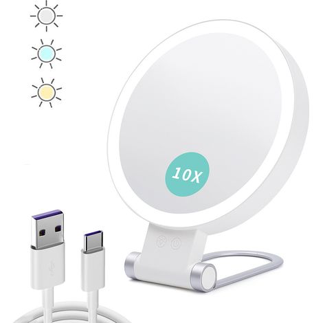 Miroir Grossissant Lumineux, 10X/1X Double Face, Pliable Portable pour Voyage