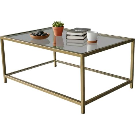 Dmora - Wohnzimmertisch Diphda, Niedriger Wohnzimmertisch, Kaffeeregal, Couchtisch für Sofa, 90x60h40 cm, Gold, mit verstärkter Verpackung