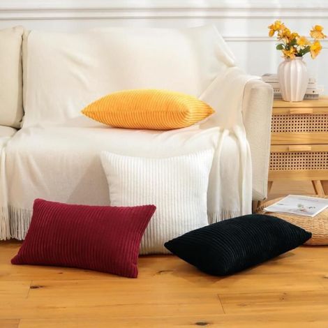Housses de Coussins en Velours Côtelé Décoratif Canapé Taie d'oreiller Doux Decoration 45x45cm,Lot de 2 (Beige Blanc) (1/4)