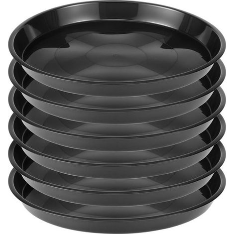 Ensemble de 6 soucoupes rondes noires pour pots de fleurs, jardinières et bacs à fleurs. (1/5)