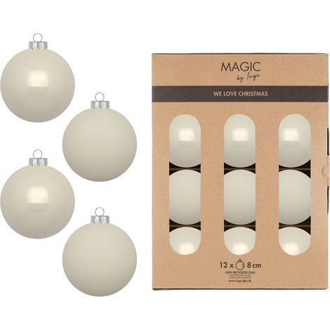 CONFEZIONE 12 PALLE IN VETRO BIANCO MANDORLA DIAMETRO 8 CM