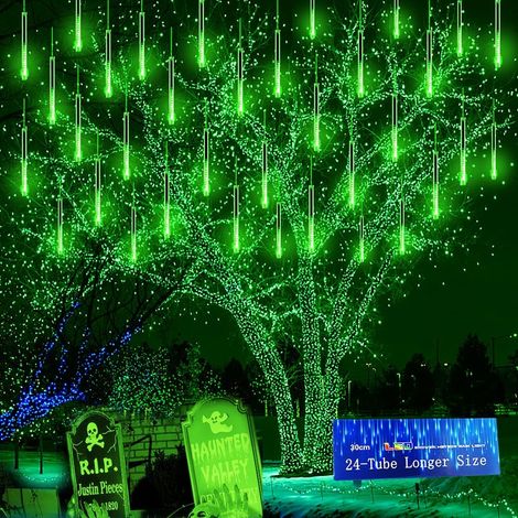 Guirlande lumineuse verte de Noël, 10 tubes en forme de pluie d'étoiles filantes, idéale pour les décorations d'Halloween et de Noël les guirlandes (1/3)