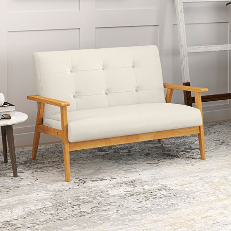 Canapé 3 places 115 cm style nordique beige, dossier matelassé, assise molletonnée, accoudoirs intégrés