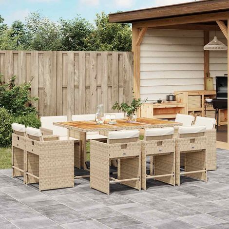 11-tlg. Garten-Essgruppe mit Kissen Beige Poly Rattan (1/5)