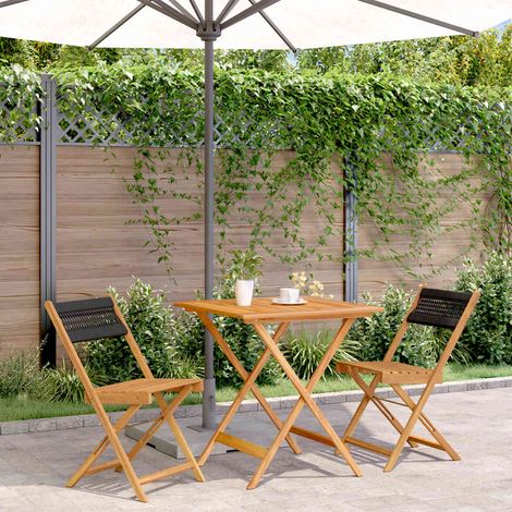 Ensemble bistrot 3 pièces pliable noir en polypropylène et bois d’acacia - PANGIVO (1/5)